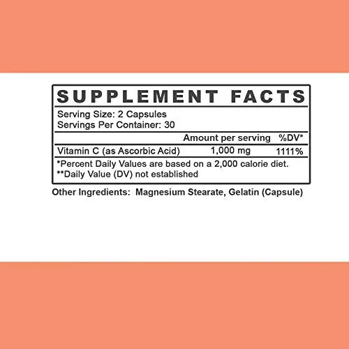 Just Pure Vitamina C, extra fuerza 1000 mg por porción, apoya saludable Suplemento del sistema inmune, antioxidante, salud general y bienestar por Angry Supplements, 1