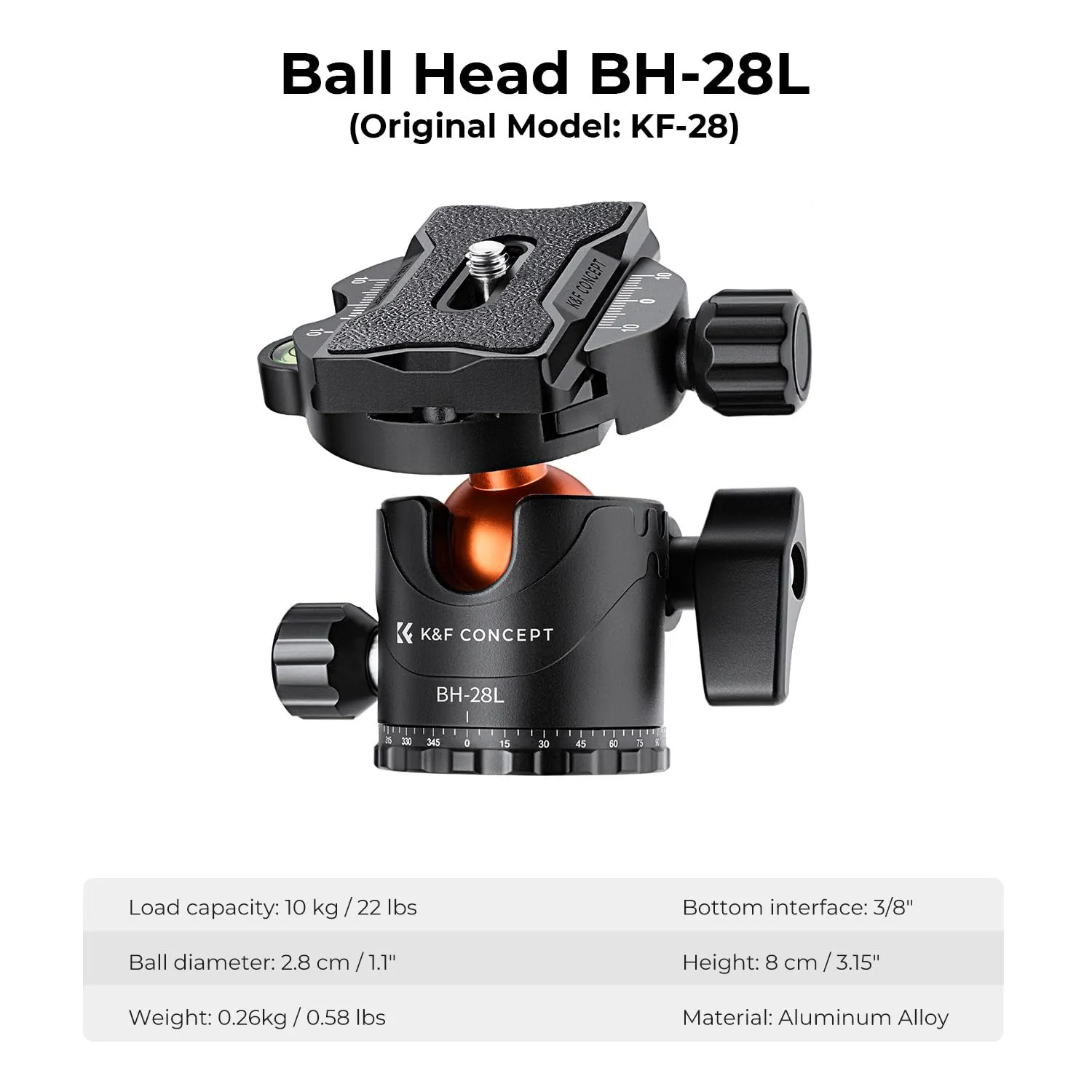 K&F Concept 67 inch Camera Tripod Horizontal Aluminum Tripods Portable Monopod with 360 Degree Ball Head Quick Release Plate for DSLR Cameras T255A4 BH-28L (TM2515T1)