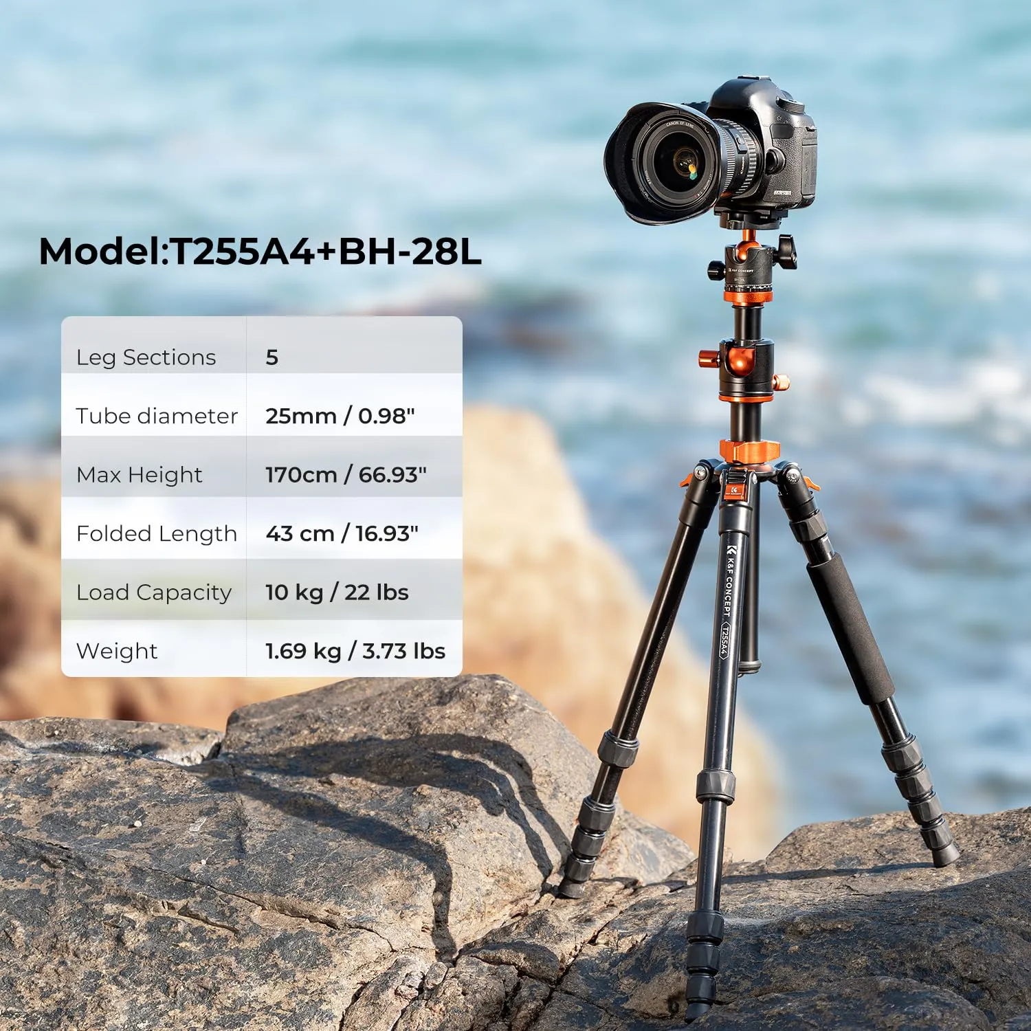 K&F Concept 67 inch Camera Tripod Horizontal Aluminum Tripods Portable Monopod with 360 Degree Ball Head Quick Release Plate for DSLR Cameras T255A4 BH-28L (TM2515T1)