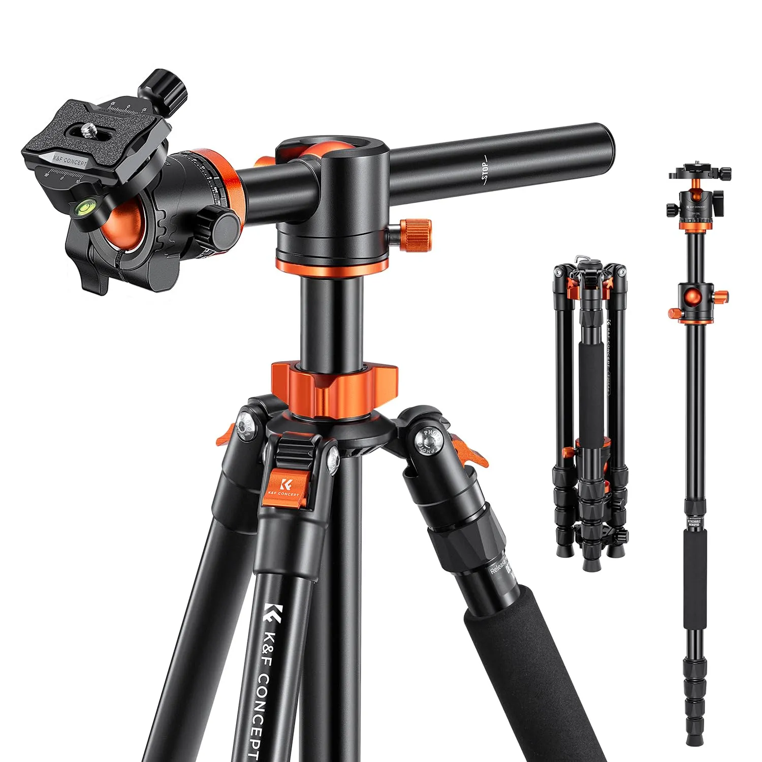 K&F Concept 67 inch Camera Tripod Horizontal Aluminum Tripods Portable Monopod with 360 Degree Ball Head Quick Release Plate for DSLR Cameras T255A4 BH-28L (TM2515T1)