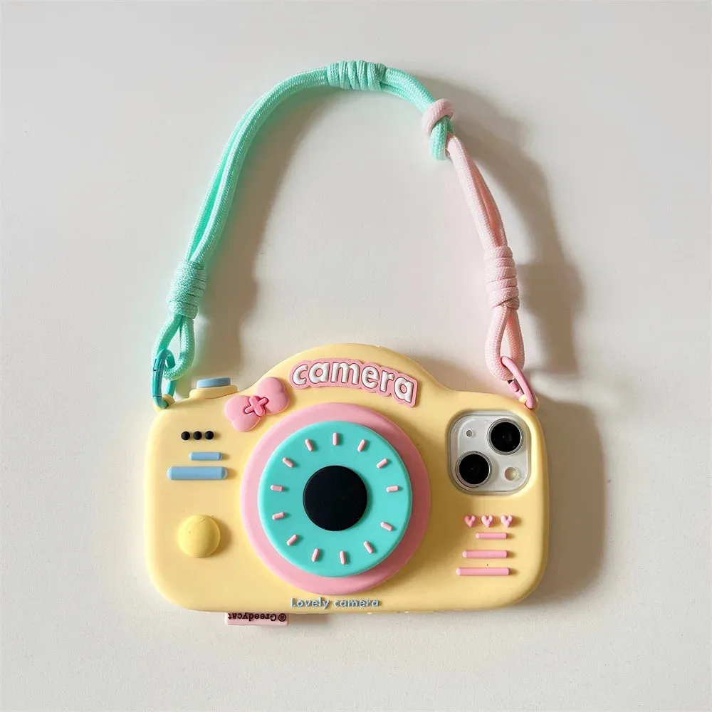 Kawaii 3D Cute Camera Phone Case 📸✨ - Soft Silicone Kickstand Cover for iPhone 16/15/14/13/12/11 Max! 🥰