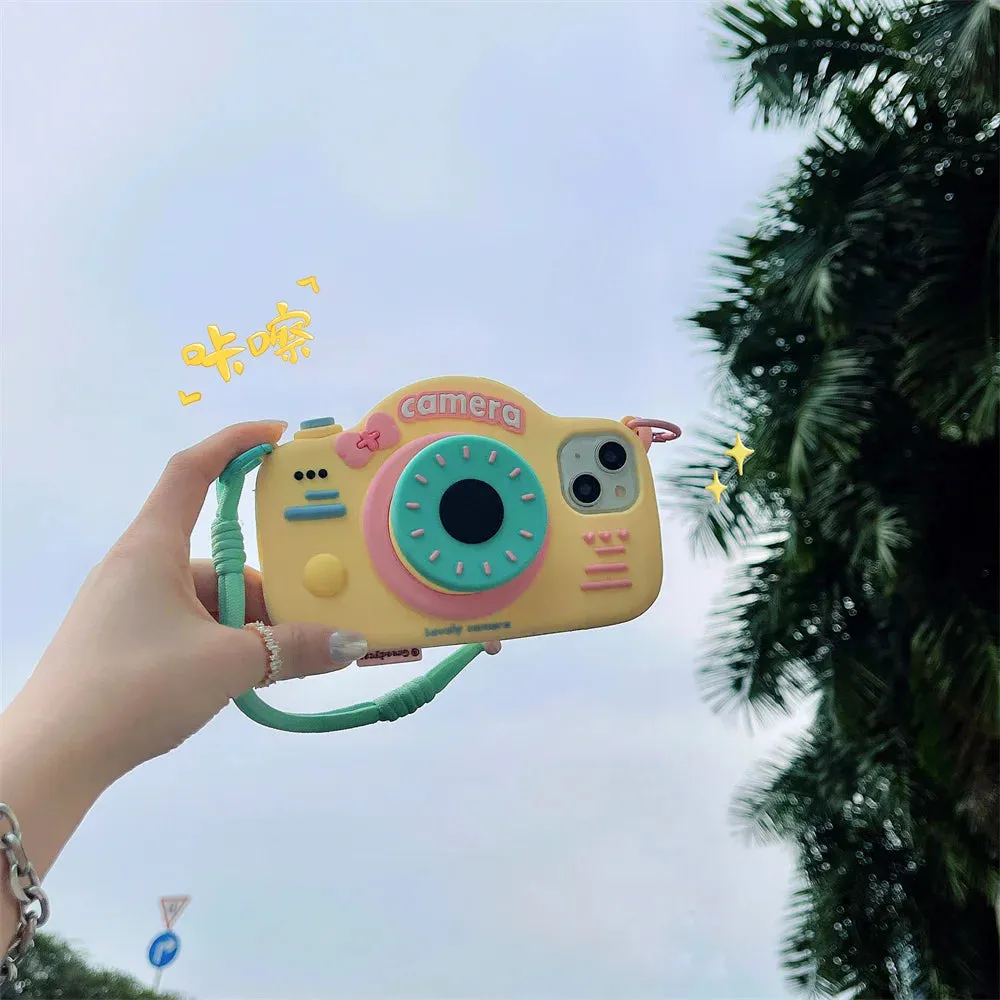 Kawaii 3D Cute Camera Phone Case 📸✨ - Soft Silicone Kickstand Cover for iPhone 16/15/14/13/12/11 Max! 🥰