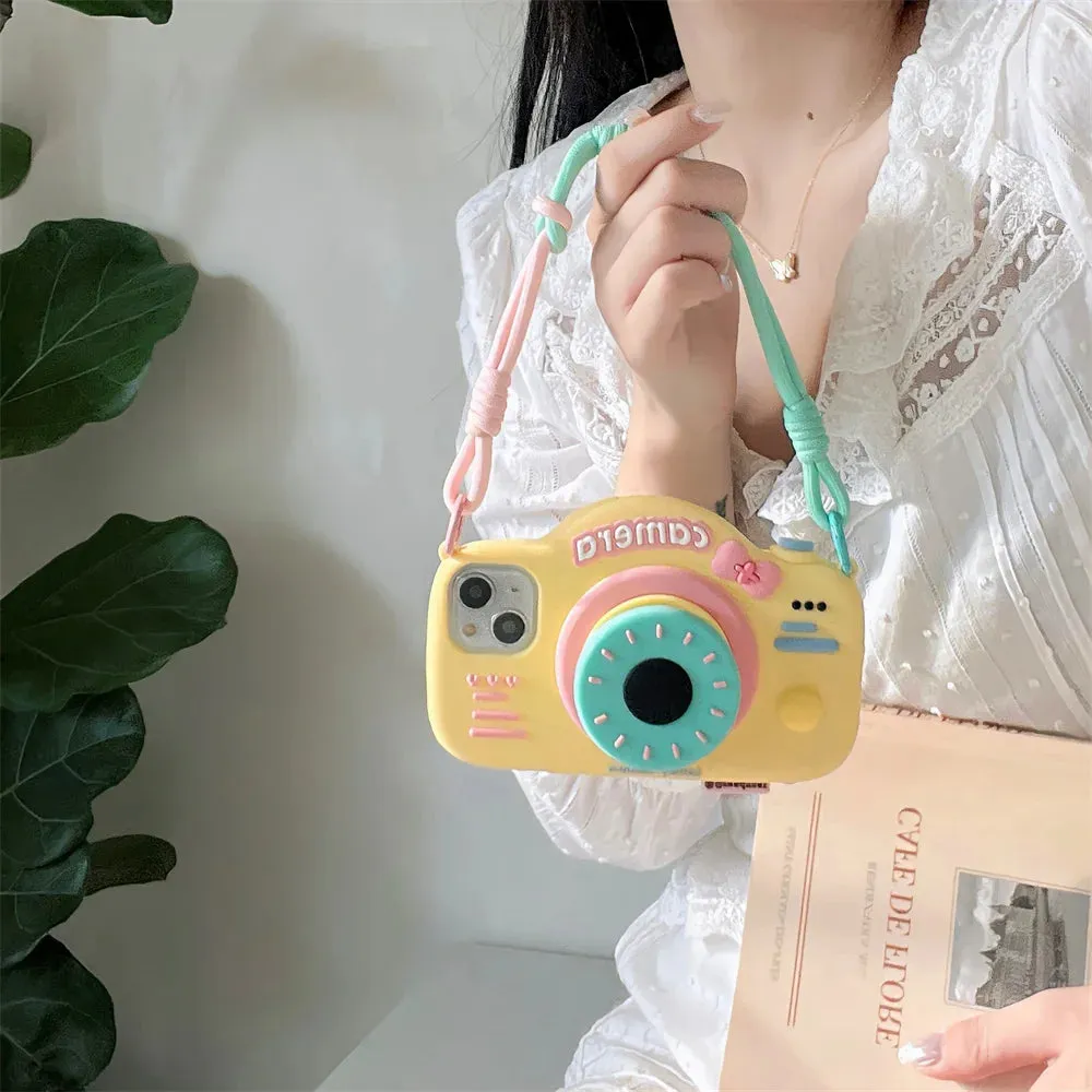 Kawaii 3D Cute Camera Phone Case 📸✨ - Soft Silicone Kickstand Cover for iPhone 16/15/14/13/12/11 Max! 🥰