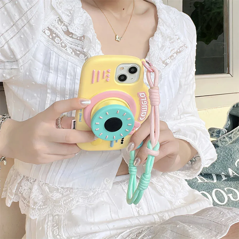 Kawaii 3D Cute Camera Phone Case 📸✨ - Soft Silicone Kickstand Cover for iPhone 16/15/14/13/12/11 Max! 🥰