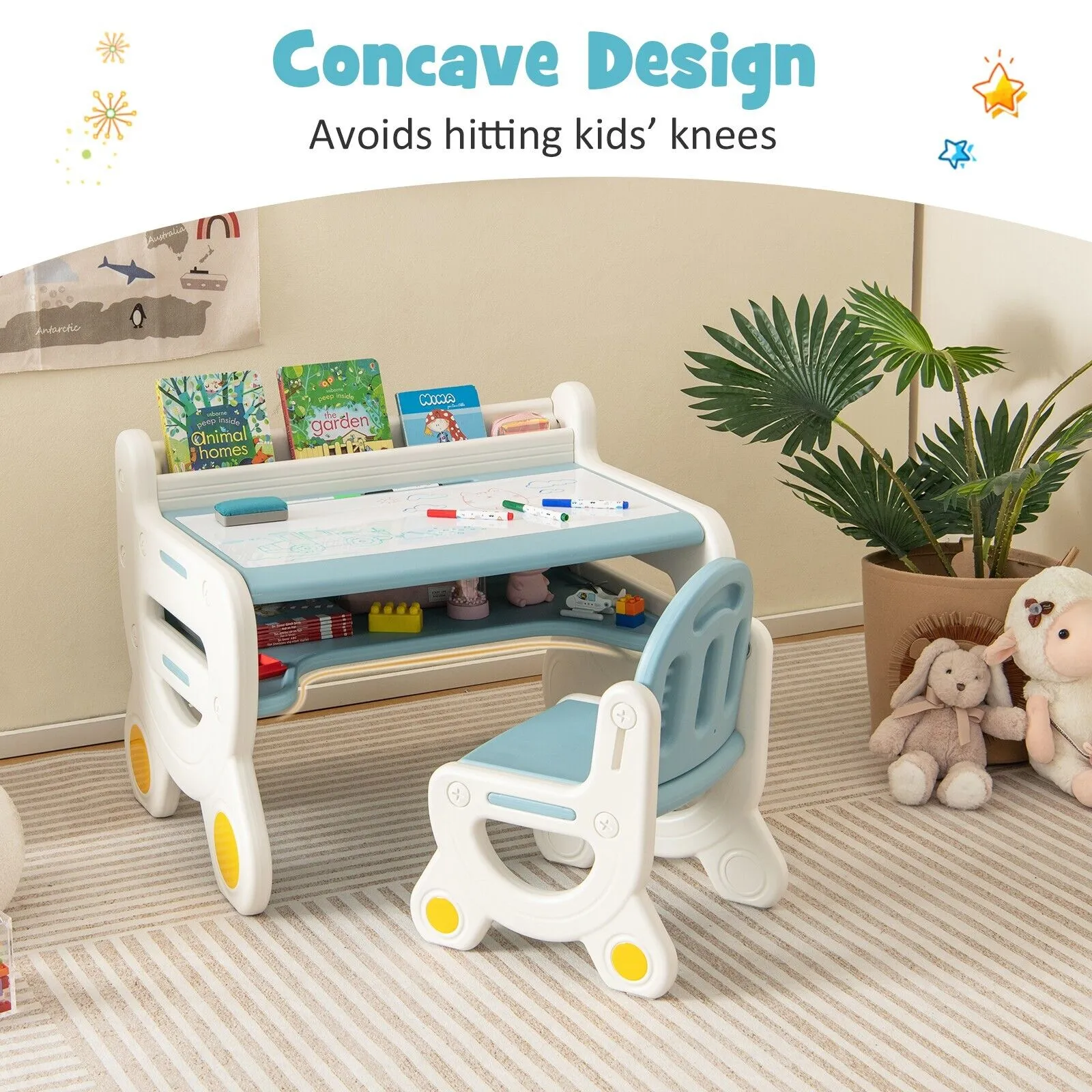 Kids 2-in-1 Table & Chair Set with Whiteboard Top & Storage | Toddler Activity Table | Eraser & Dry-Wipe Pens