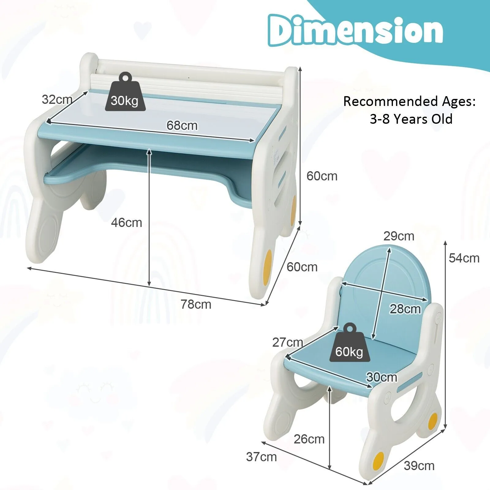 Kids 2-in-1 Table & Chair Set with Whiteboard Top & Storage | Toddler Activity Table | Eraser & Dry-Wipe Pens