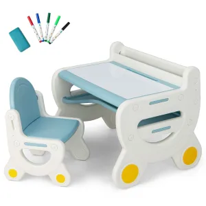 Kids 2-in-1 Table & Chair Set with Whiteboard Top & Storage | Toddler Activity Table | Eraser & Dry-Wipe Pens