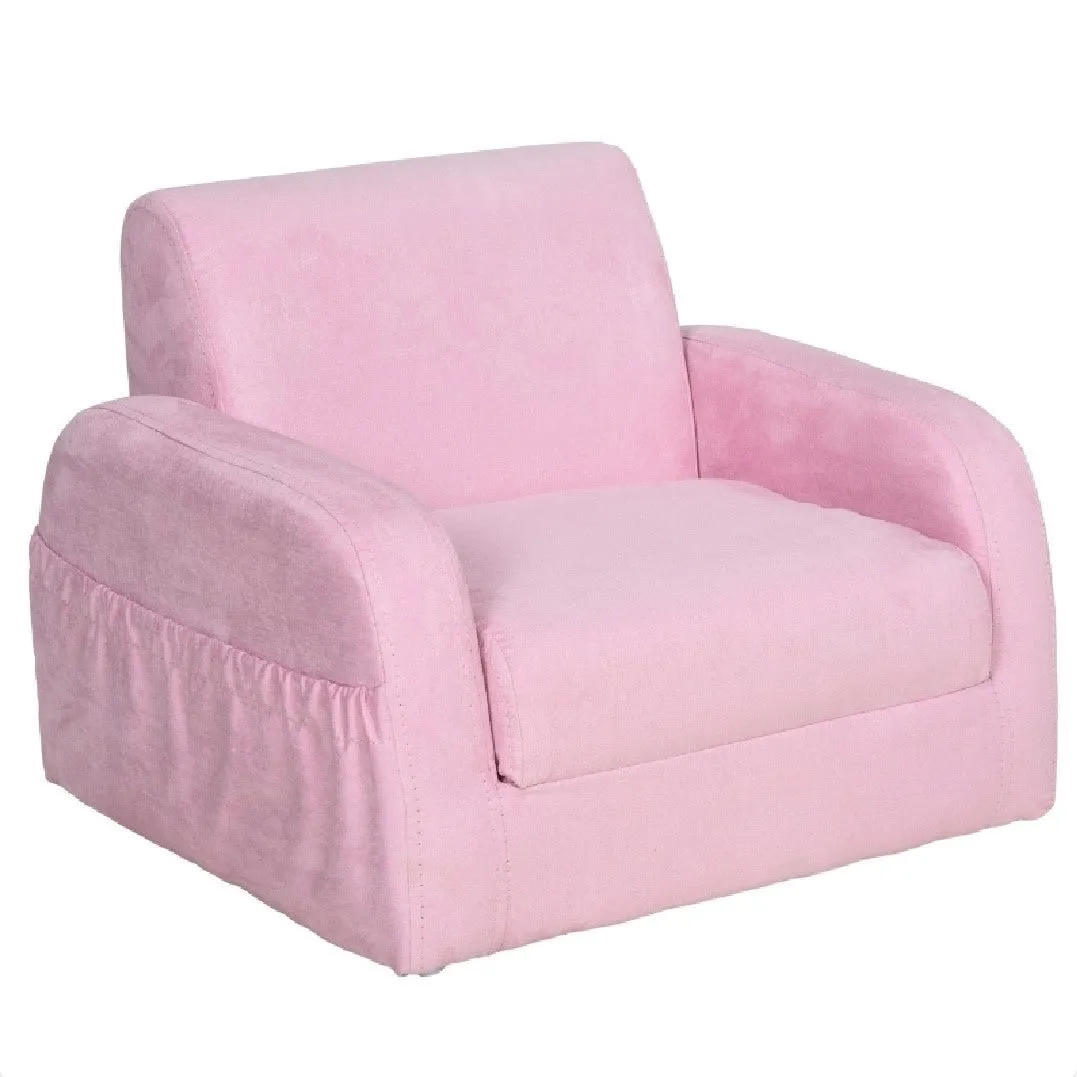 Kids 3-in-1 Super Soft Armchair, Lounger and Sofa Bed | Pink | 3-5 Years