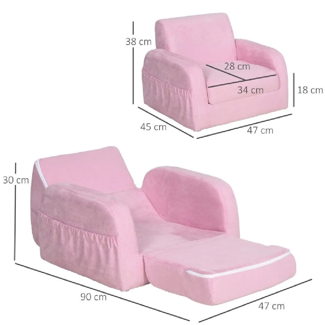 Kids 3-in-1 Super Soft Armchair, Lounger and Sofa Bed | Pink | 3-5 Years