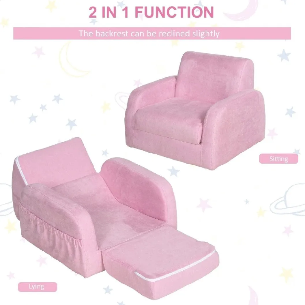 Kids 3-in-1 Super Soft Armchair, Lounger and Sofa Bed | Pink | 3-5 Years