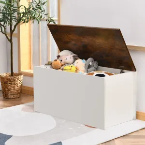 Kids Multifunctional Wooden Toy Box | Self-Holding Lid | Childrens Wooden Toy Storage Box | White