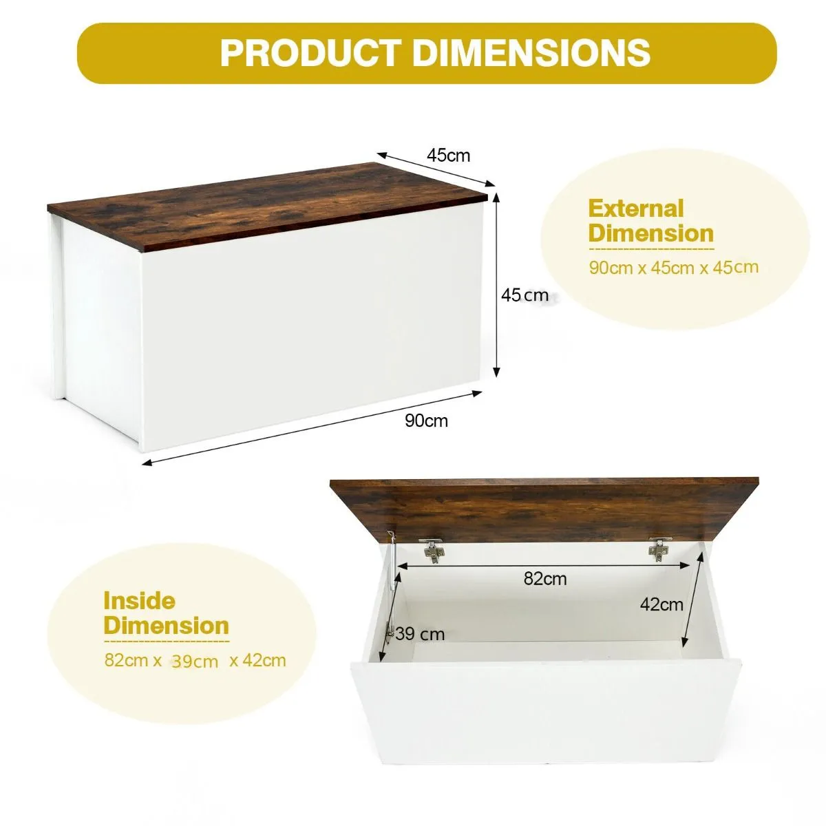 Kids Multifunctional Wooden Toy Box | Self-Holding Lid | Childrens Wooden Toy Storage Box | White
