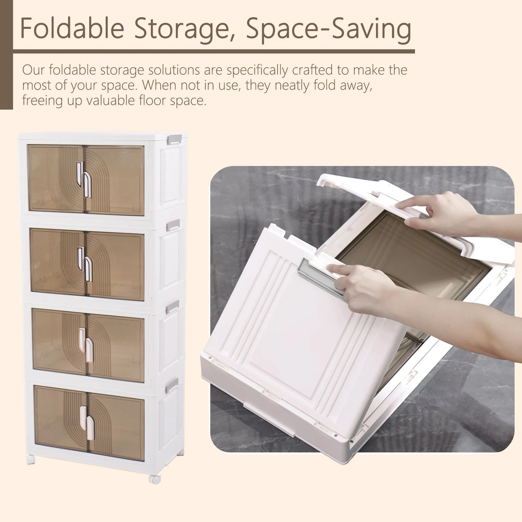 Kozyard 3 or 4 Packs Foldable Storage Bins with Lids, Stackable Storage Bins with Doors and Wheels, Magnetic Dual-Opening Doors, Storage Containers for Bedroom, Living Room, Closet, Laundry, Toy (2 options)