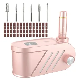 Kredioo Nail Drill Machine Professional, 30000RPM Electric File for Acrylic Nails Manicure Kit, with 6 Drill Bits 56 Sanding Bands LED Screen Easy Set-Pink