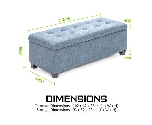 La Bella Light Grey Blue Storage Ottoman Stool Fabric