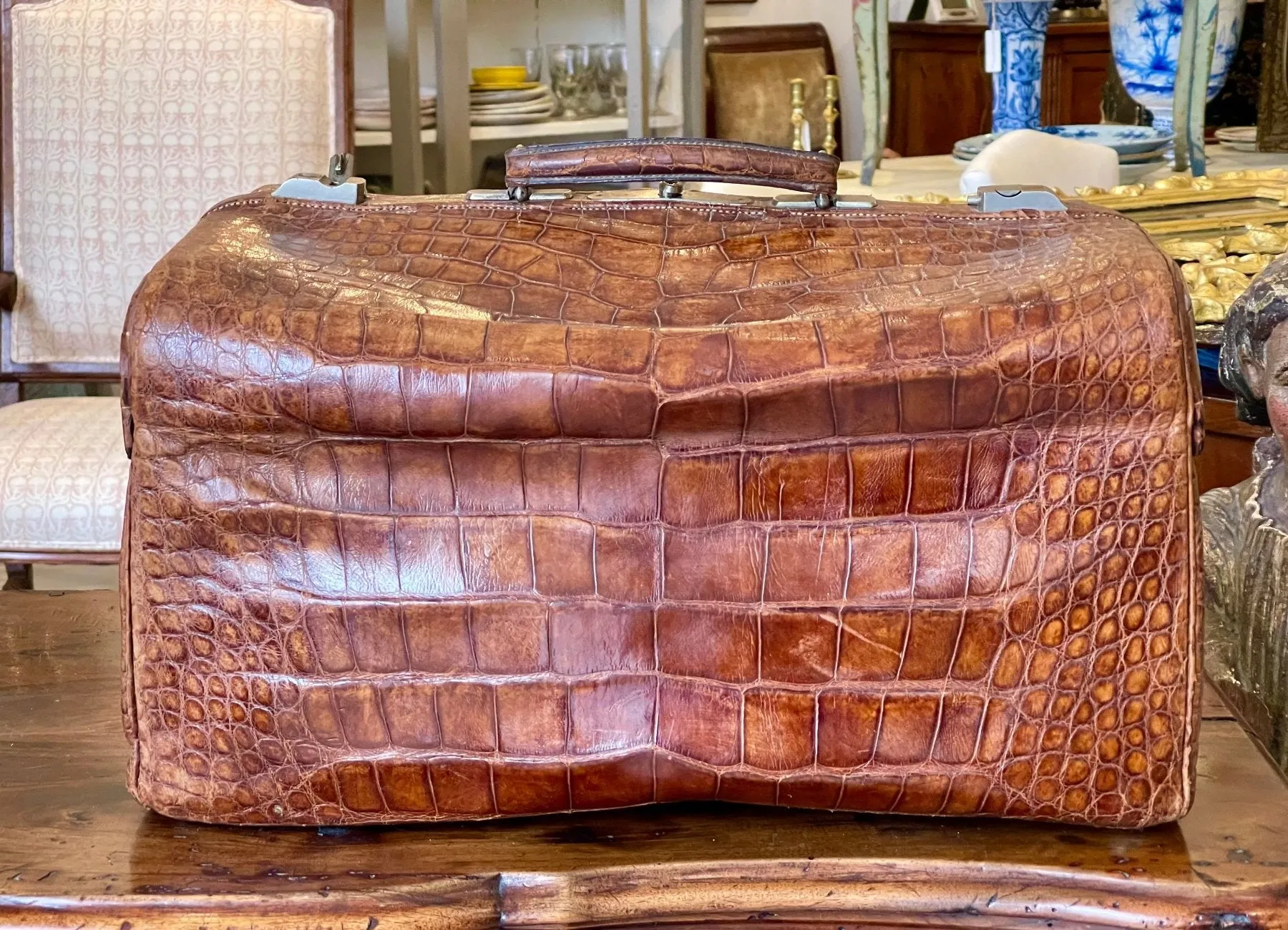 Large 19th Century Crocodile Travel Case