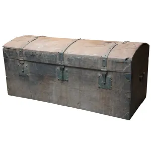 Large Early Indo-Portuguese Iron Mounted Painted Teak Dome Top Trunk