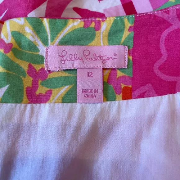 Lilly Pulitzer Pink Orange Cotton Blend Floral Patchwork Lined Skirt Size 12
