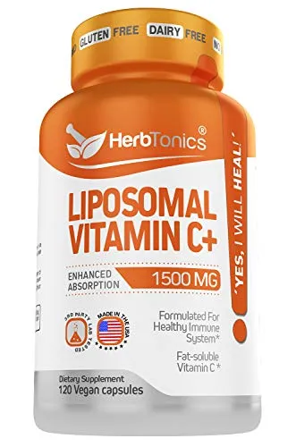 Liposomal Vitamina C Cápsulas de 1500 mg de apoyo inmunológico y sistema inmunológico para la salud, alta absorción de vitamina C y suplemento de colágeno - 120 cápsulas veganas sin OMG, fabricado en los Estados Unidos