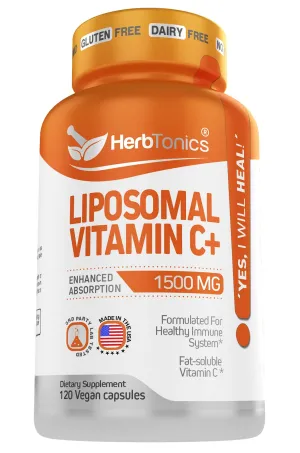 Liposomal Vitamina C Cápsulas de 1500 mg de apoyo inmunológico y sistema inmunológico para la salud, alta absorción de vitamina C y suplemento de colágeno - 120 cápsulas veganas sin OMG, fabricado en los Estados Unidos