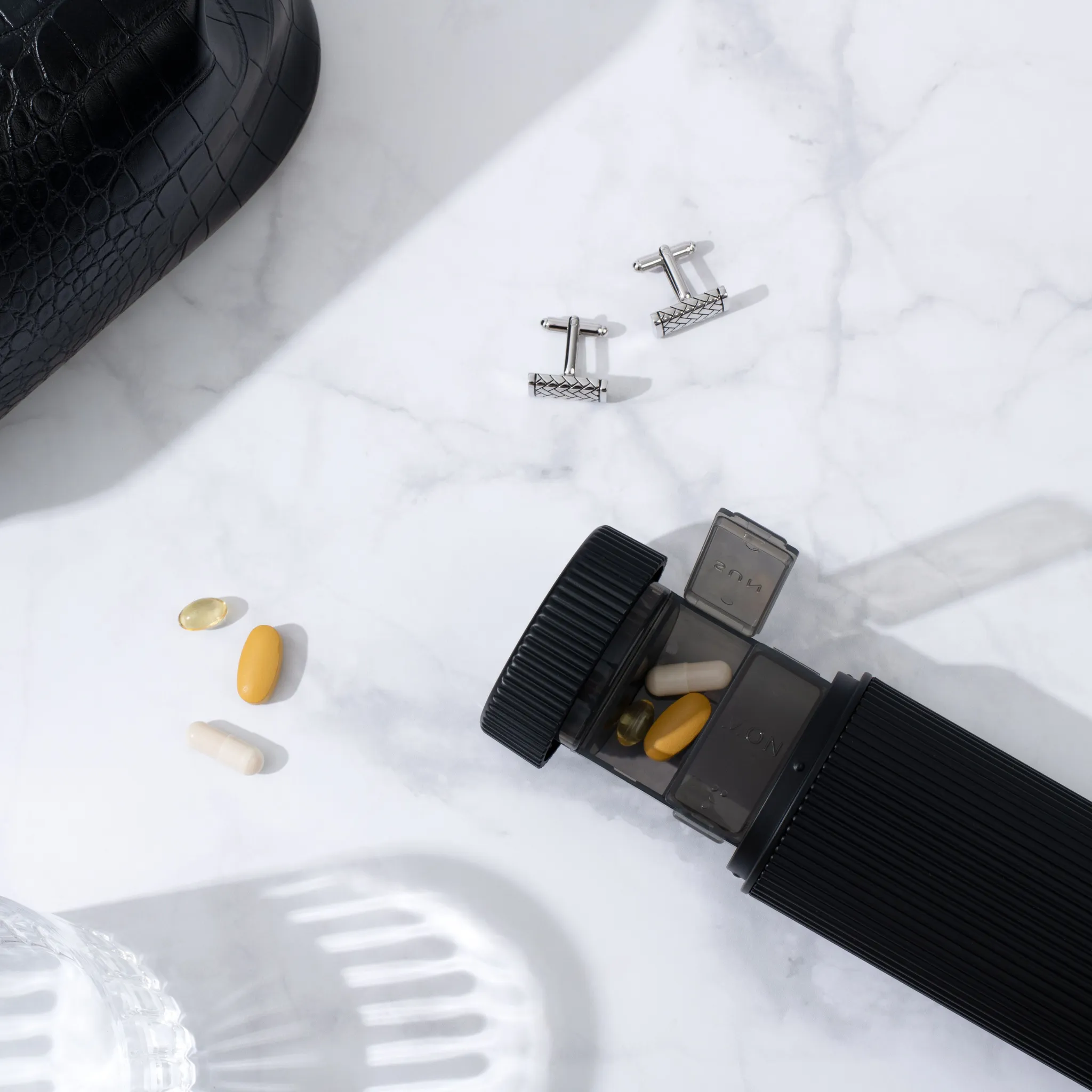 Lucia Gray Stylish Pill Box - Matt Black