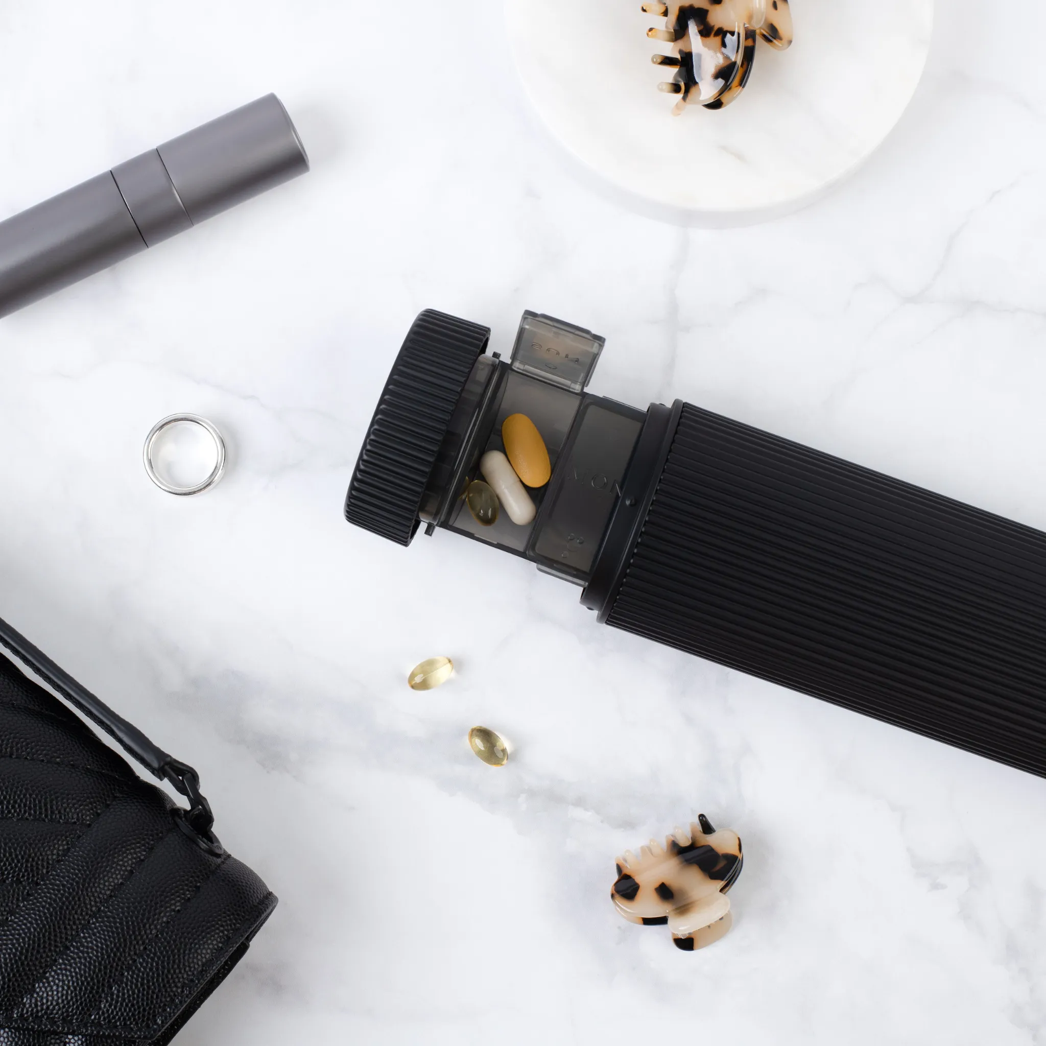 Lucia Gray Stylish Pill Box - Matt Black