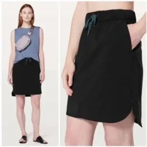 LuluLemon on the fly woven black drawstring skirt size 4 style W8897S