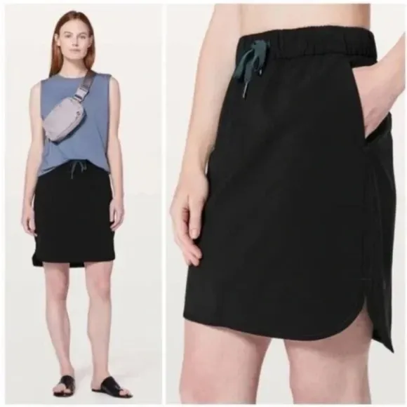LuluLemon on the fly woven black drawstring skirt size 4 style W8897S