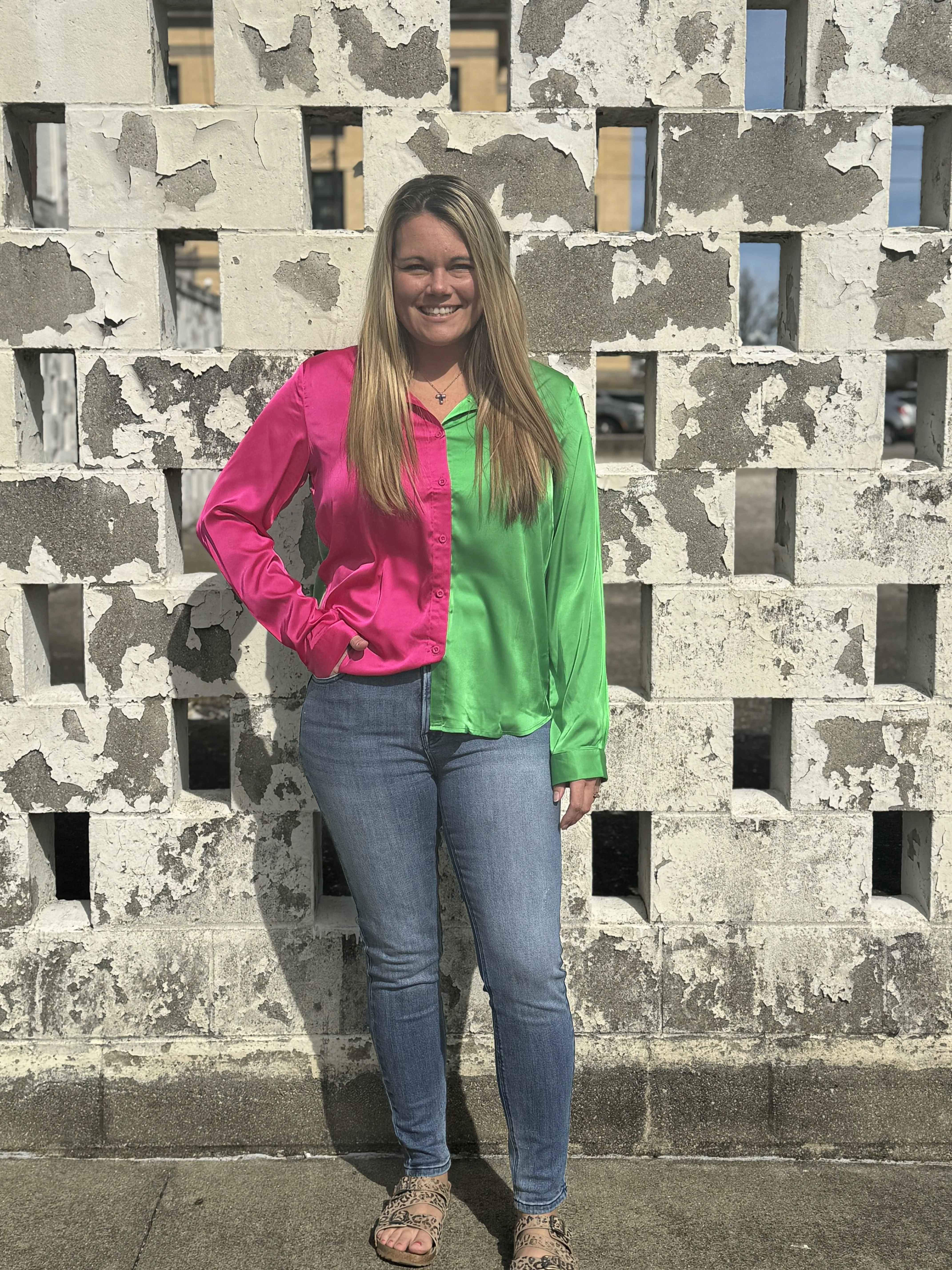 Medium Watermelon Color Button Up Top