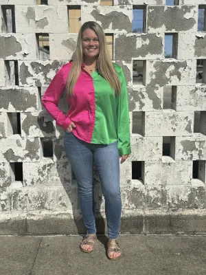 Medium Watermelon Color Button Up Top