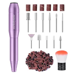 MelodySusie Electric Nail Drill Machine 11 in 1 Kit, Portable Electric Nail File Efile Set for Acrylic Gel Nails, Manicure Pedicure Tool with Nail Drill Bits Sanding Bands Dust Brush, Gold