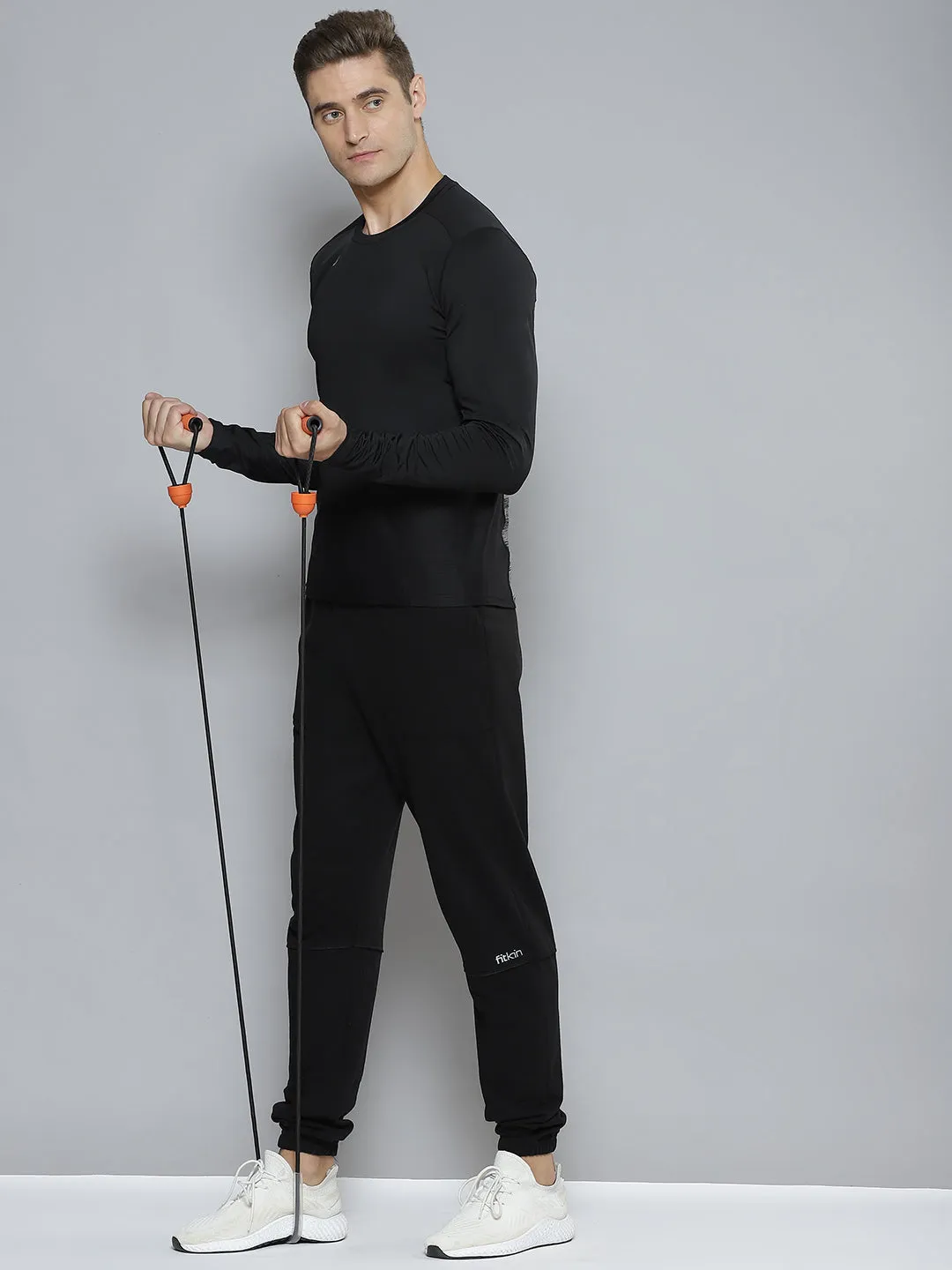 Men Black & Grey Striped Anti Odour Gym T-shirt