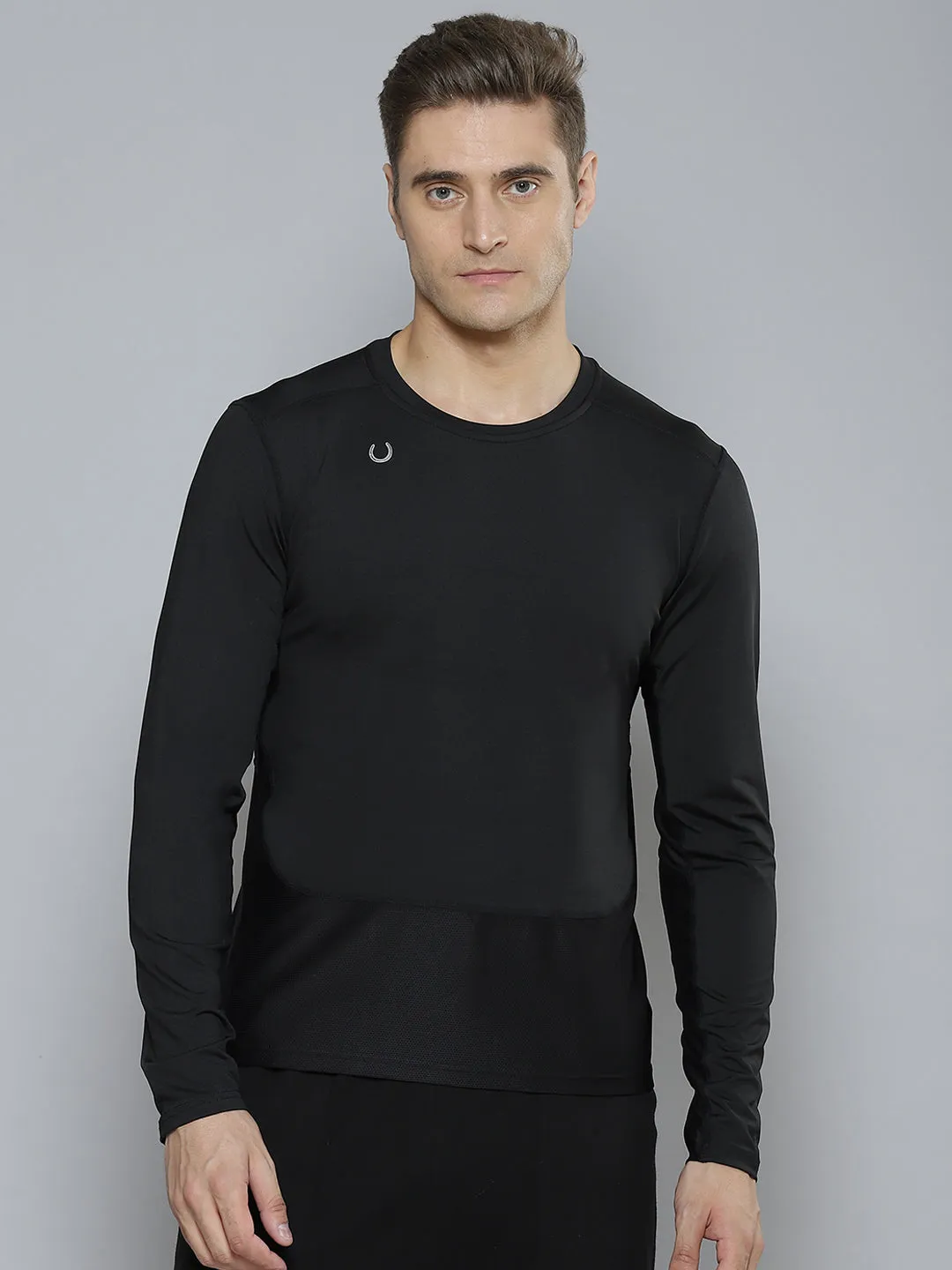 Men Black & Grey Striped Anti Odour Gym T-shirt