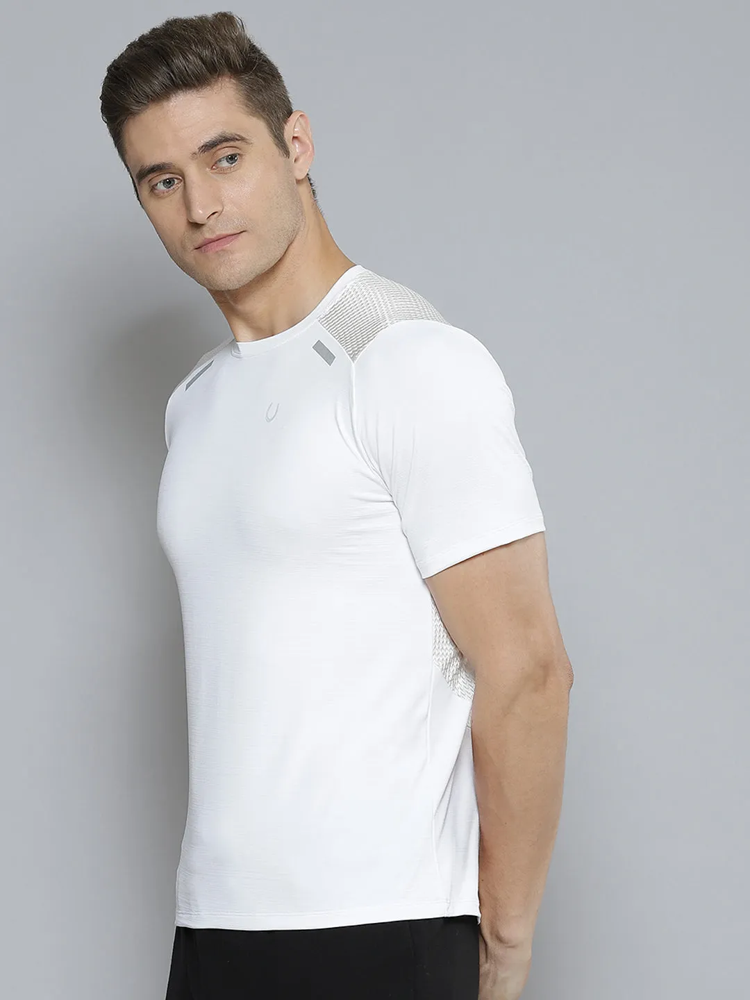 Men White & Grey Anti Odour Gym T-shirt