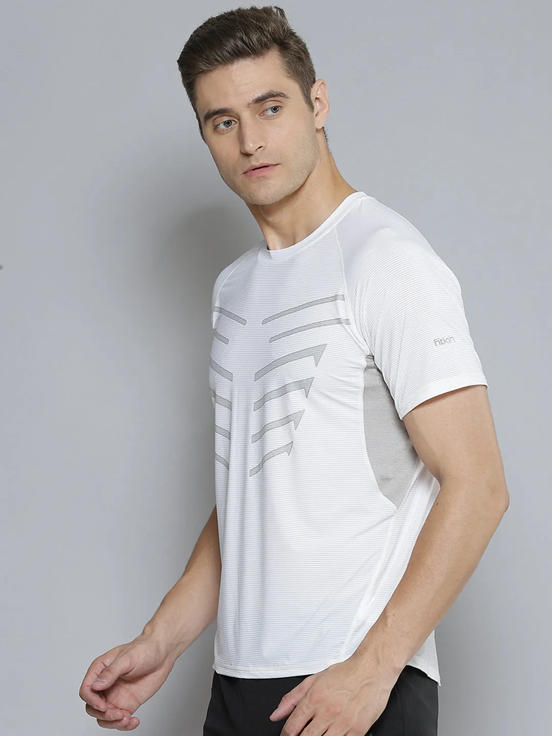 Men White & Grey Anti Odour Gym T-shirt