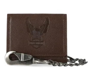 Mens Eagle Trifold Wallet Snap With Chain - Olive