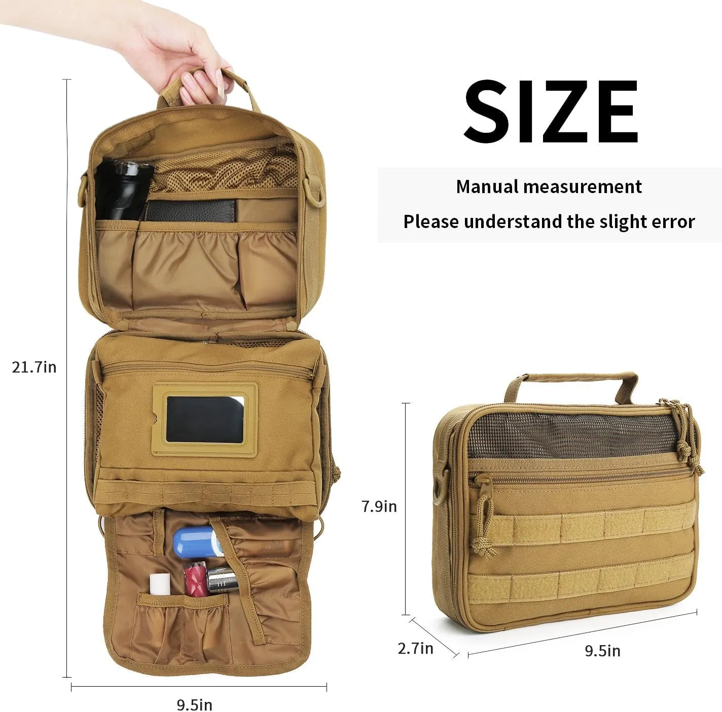 Mens Tactical Travel Toiletry Bag, Hanging Shaving Hygiene Bag