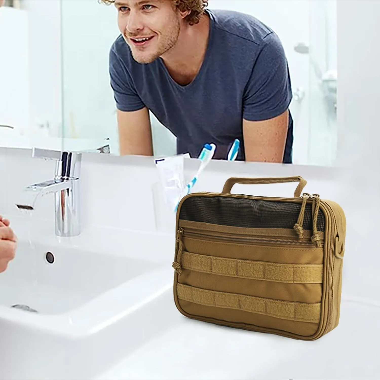 Mens Tactical Travel Toiletry Bag, Hanging Shaving Hygiene Bag