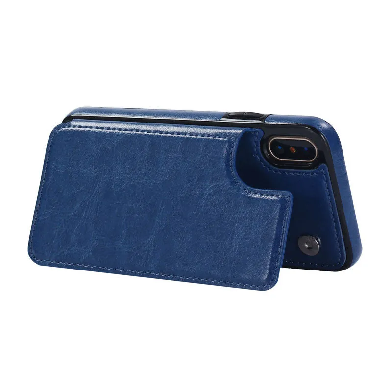 Multifunction Magnetic Leather Wallet Case Card Slot Shockproof Full Protection Cover for iPhone X 7/8 7/8 Plus blueKJ23