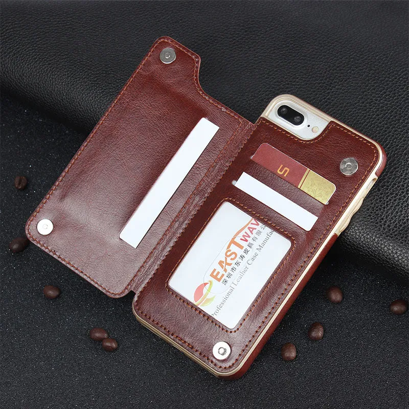 Multifunction Magnetic Leather Wallet Case Card Slot Shockproof Full Protection Cover for iPhone X 7/8 7/8 Plus redEH1R