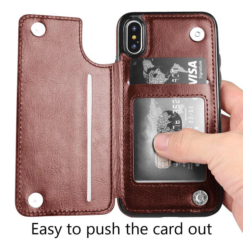 Multifunction Magnetic Leather Wallet Case Card Slot Shockproof Full Protection Cover for iPhone X 7/8 7/8 Plus redEH1R