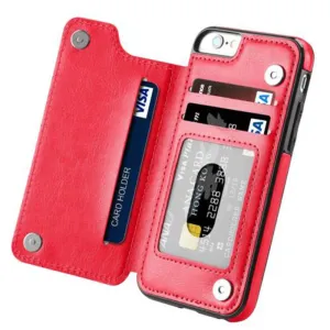 Multifunction Magnetic Leather Wallet Case Card Slot Shockproof Full Protection Cover for iPhone X 7/8 7/8 Plus redEH1R