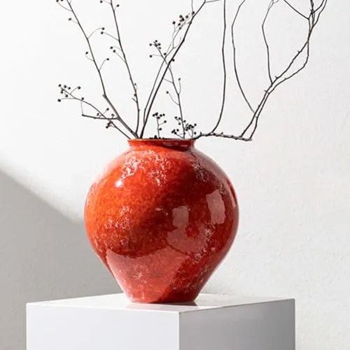 MYADDICTION Red Ceramic Vase Modern Flower Vases for Anniversary Centerpiece Living Room L