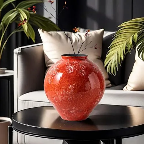 MYADDICTION Red Ceramic Vase Modern Flower Vases for Anniversary Centerpiece Living Room L