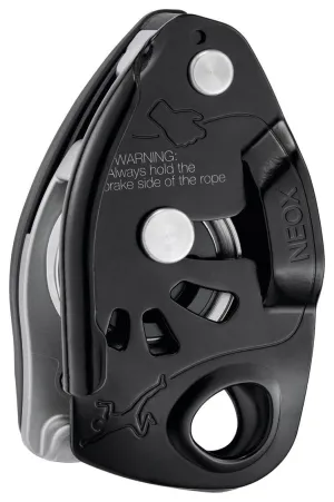 Neox - black, belay device with cam-assisted blocking