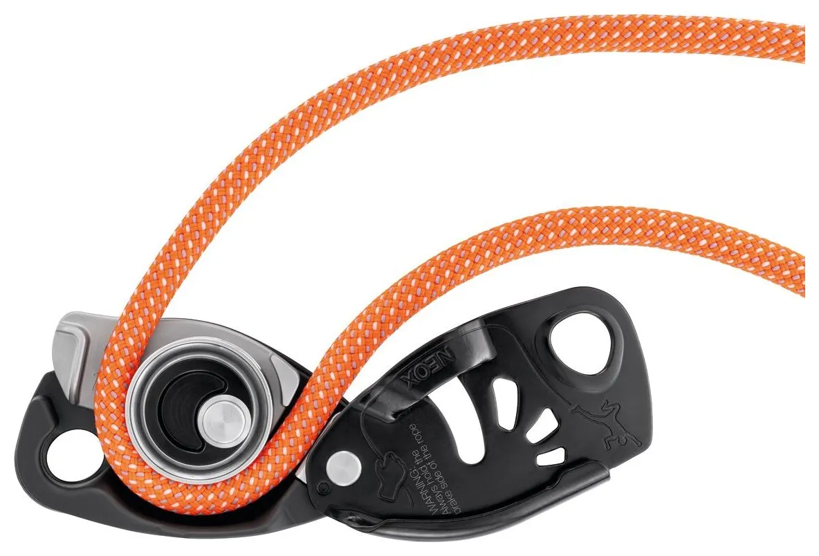 Neox - black, belay device with cam-assisted blocking