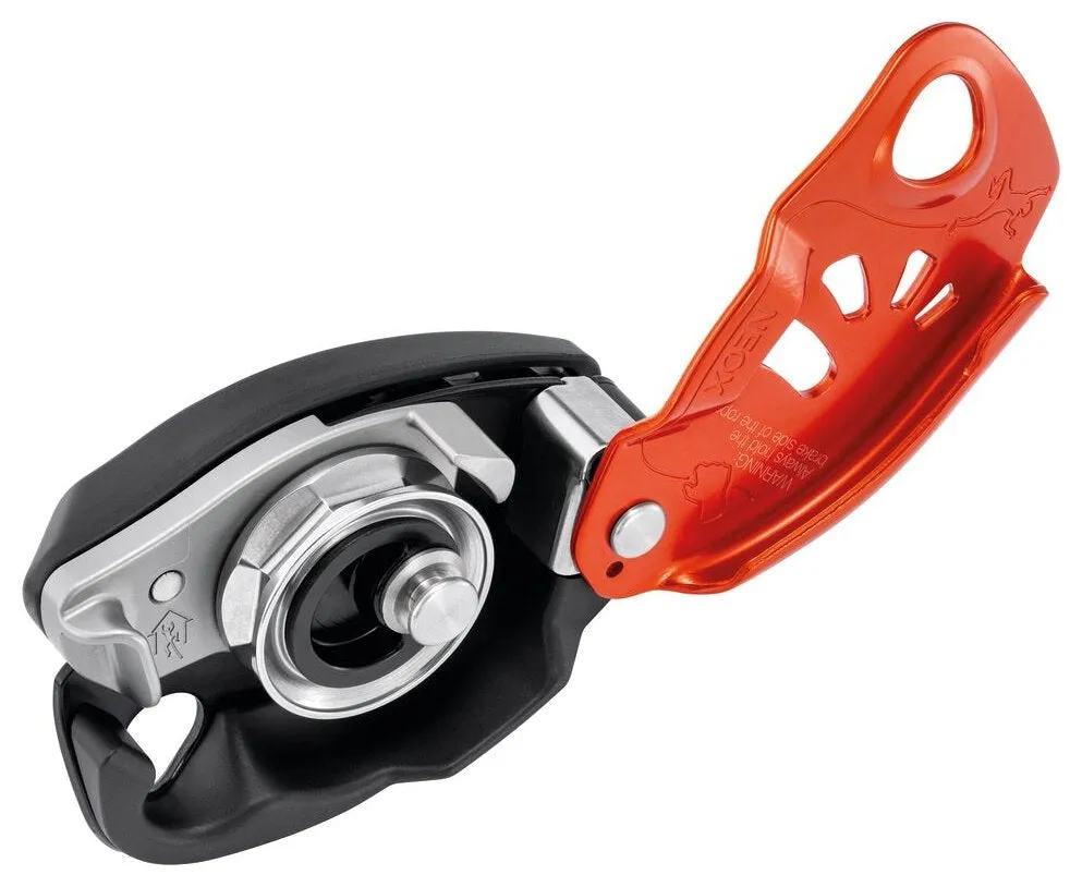 Neox - orange, belay device with cam-assisted blocking
