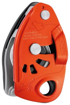 Neox - orange, belay device with cam-assisted blocking