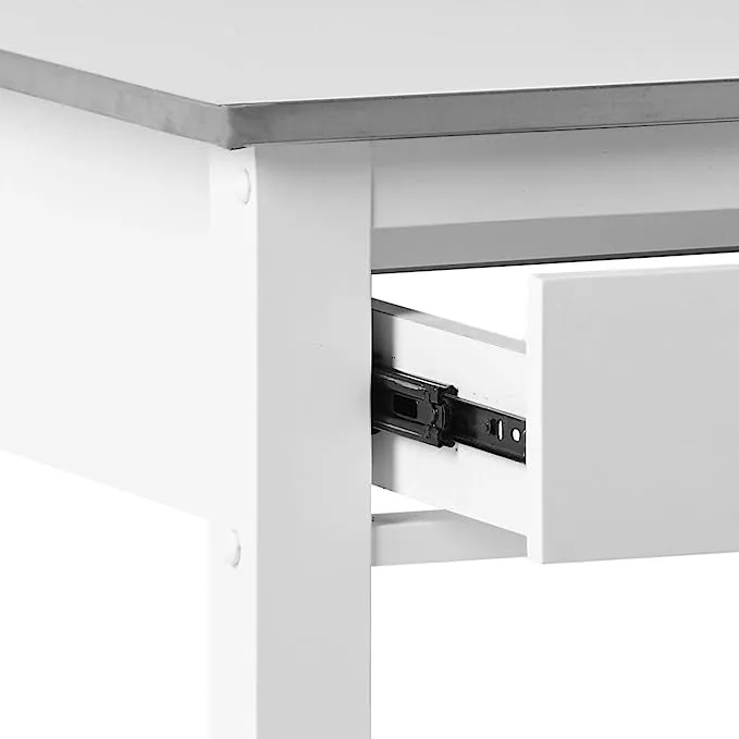 New Assembled ACME Ottawa Stainless Steel Top Kitchen Island in White! Has small ding on stainless front right corner from transport & small scratches on top! Retails $635  ON SALE!