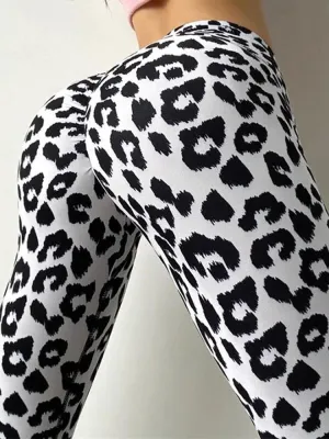 New Gym Wear Sports Black White Leopard Printed Leggings Women Soft Workout Fitness Leggins Outfits Yoga Pants High Waist Tight